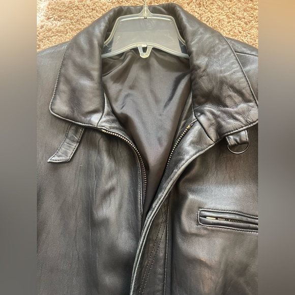 Men's Black Leather Belted Jacket size M - Picture 3 of 16